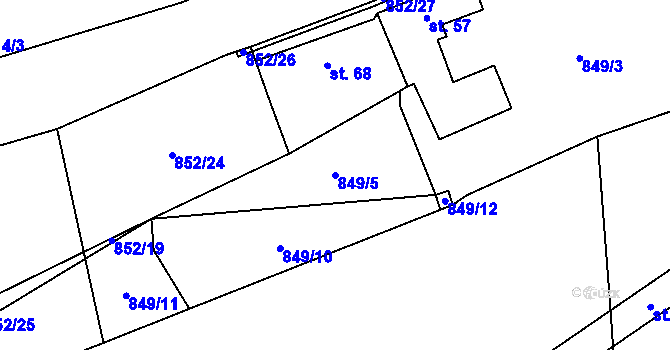 Parcela st. 849/5 v KÚ Pošná, Katastrální mapa