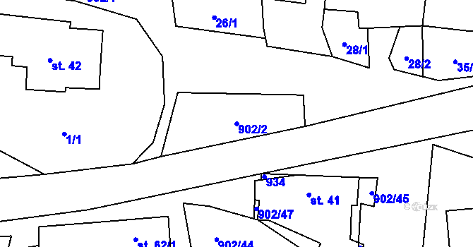 Parcela st. 902/2 v KÚ Pošná, Katastrální mapa