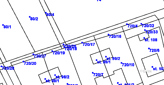 Parcela st. 720/17 v KÚ Pošná, Katastrální mapa