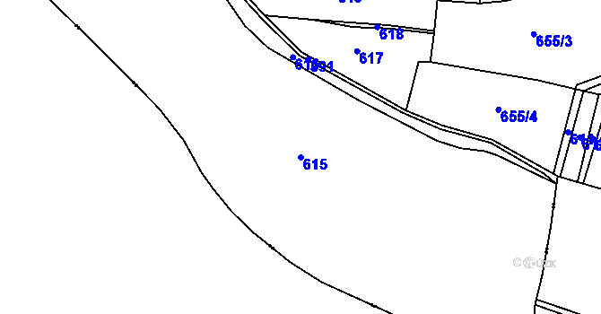 Parcela st. 615 v KÚ Pošná, Katastrální mapa