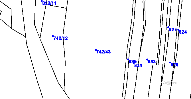 Parcela st. 742/43 v KÚ Pošná, Katastrální mapa