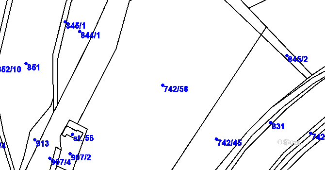 Parcela st. 742/58 v KÚ Pošná, Katastrální mapa