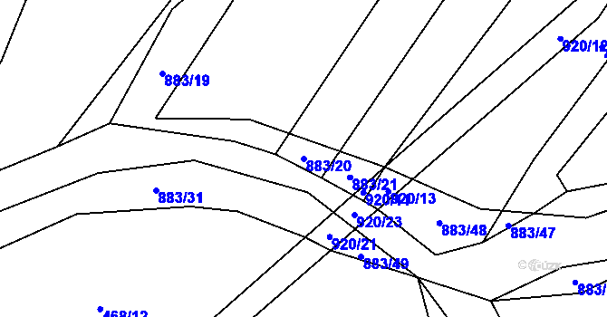Parcela st. 883/20 v KÚ Pošná, Katastrální mapa