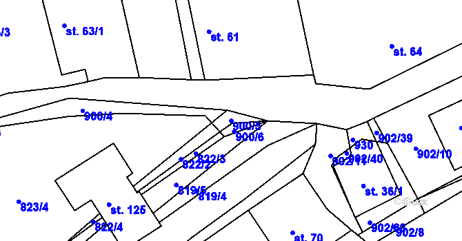 Parcela st. 900/5 v KÚ Pošná, Katastrální mapa