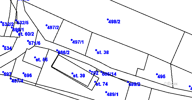 Parcela st. 38 v KÚ Proseč u Pošné, Katastrální mapa