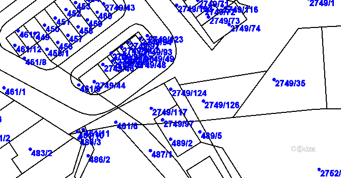 Parcela st. 2749/124 v KÚ Poštorná, Katastrální mapa