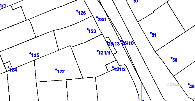 Parcela st. 121/1 v KÚ Poštorná, Katastrální mapa
