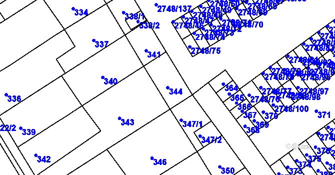Parcela st. 344 v KÚ Poštorná, Katastrální mapa