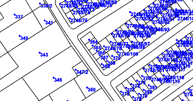 Parcela st. 366 v KÚ Poštorná, Katastrální mapa
