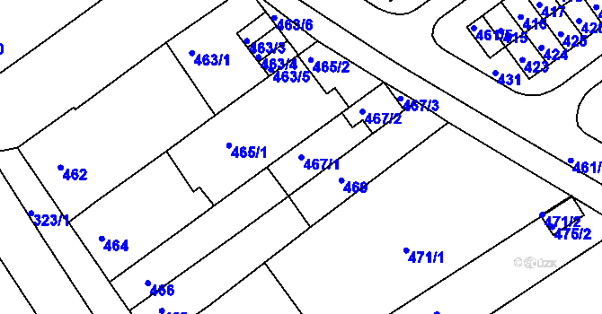 Parcela st. 467/1 v KÚ Poštorná, Katastrální mapa