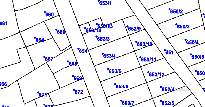 Parcela st. 653/4 v KÚ Poštorná, Katastrální mapa