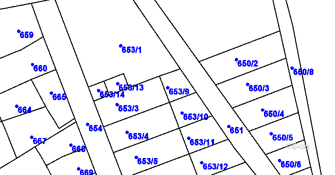Parcela st. 653/9 v KÚ Poštorná, Katastrální mapa