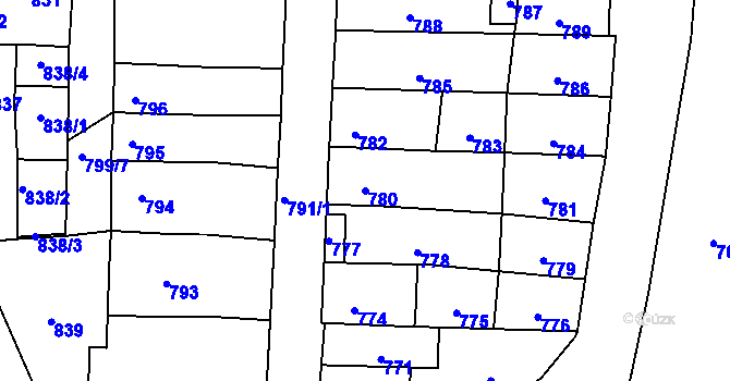 Parcela st. 780 v KÚ Poštorná, Katastrální mapa