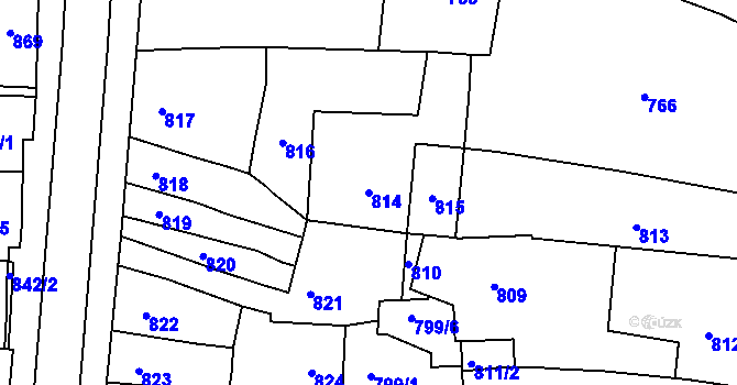 Parcela st. 814 v KÚ Poštorná, Katastrální mapa