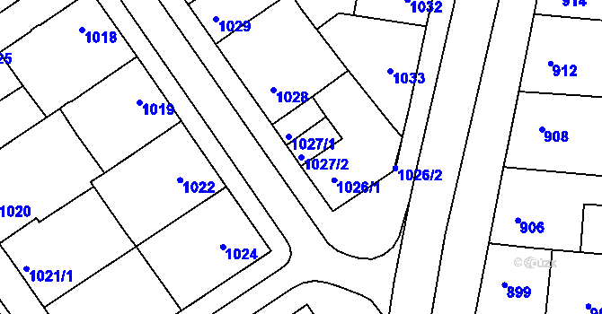 Parcela st. 1027/2 v KÚ Poštorná, Katastrální mapa