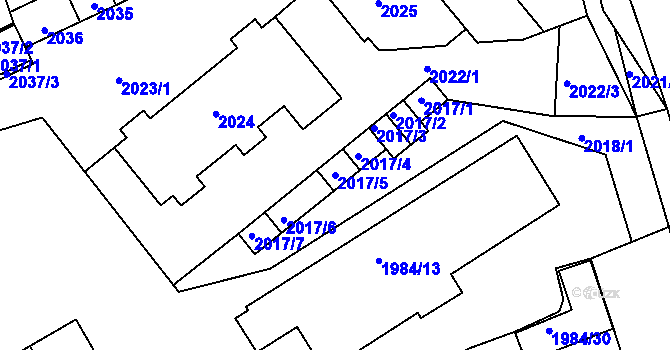 Parcela st. 2017/5 v KÚ Poštorná, Katastrální mapa