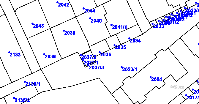 Parcela st. 2036 v KÚ Poštorná, Katastrální mapa