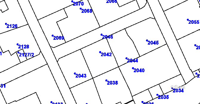 Parcela st. 2042 v KÚ Poštorná, Katastrální mapa