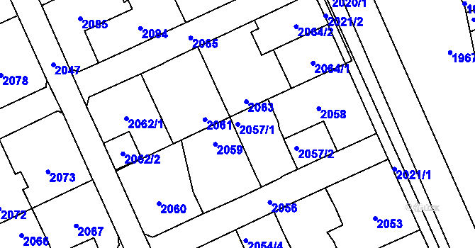 Parcela st. 2057/1 v KÚ Poštorná, Katastrální mapa