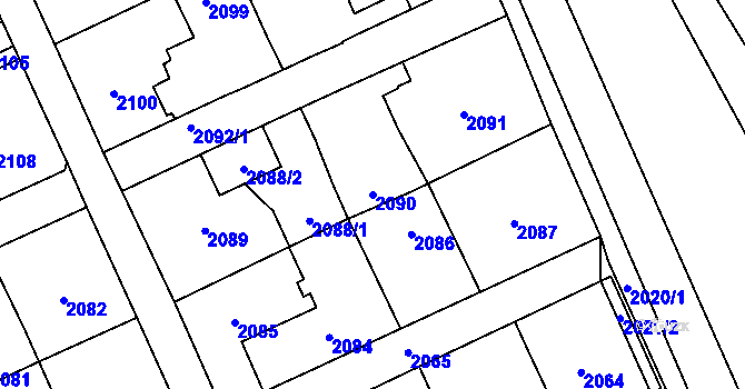 Parcela st. 2090 v KÚ Poštorná, Katastrální mapa