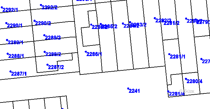 Parcela st. 2285/1 v KÚ Poštorná, Katastrální mapa