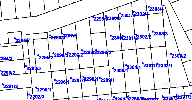 Parcela st. 2299/2 v KÚ Poštorná, Katastrální mapa