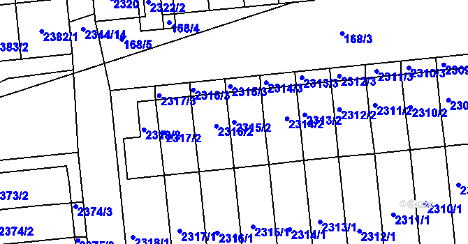 Parcela st. 2315/2 v KÚ Poštorná, Katastrální mapa