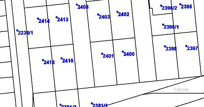 Parcela st. 2401 v KÚ Poštorná, Katastrální mapa