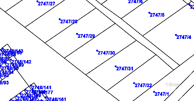 Parcela st. 2747/30 v KÚ Poštorná, Katastrální mapa