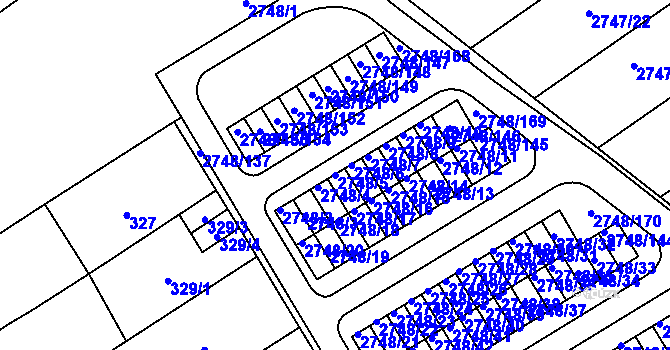 Parcela st. 2748/5 v KÚ Poštorná, Katastrální mapa