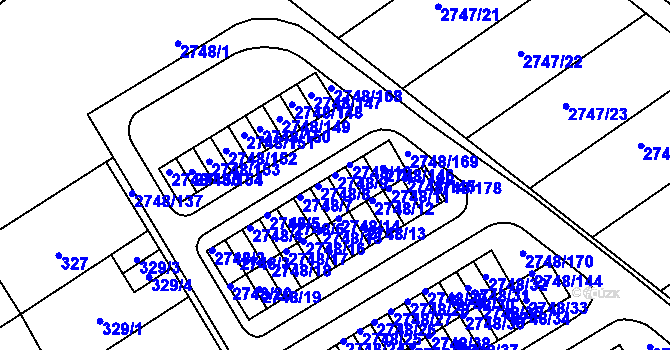 Parcela st. 2748/9 v KÚ Poštorná, Katastrální mapa