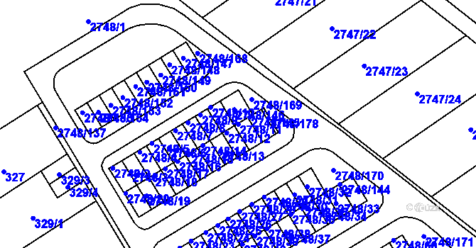 Parcela st. 2748/11 v KÚ Poštorná, Katastrální mapa