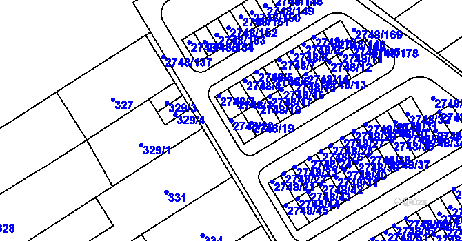 Parcela st. 2748/20 v KÚ Poštorná, Katastrální mapa