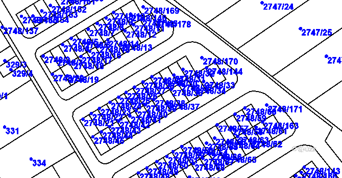 Parcela st. 2748/36 v KÚ Poštorná, Katastrální mapa