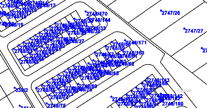 Parcela st. 2748/58 v KÚ Poštorná, Katastrální mapa