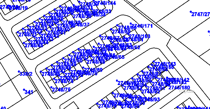 Parcela st. 2748/65 v KÚ Poštorná, Katastrální mapa