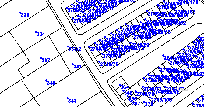 Parcela st. 2748/74 v KÚ Poštorná, Katastrální mapa