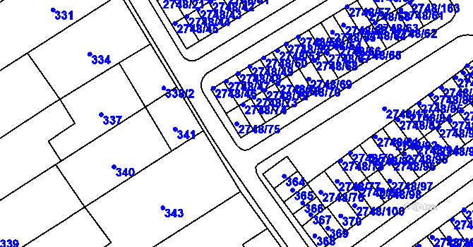 Parcela st. 2748/75 v KÚ Poštorná, Katastrální mapa