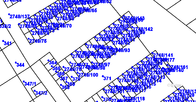 Parcela st. 2748/95 v KÚ Poštorná, Katastrální mapa