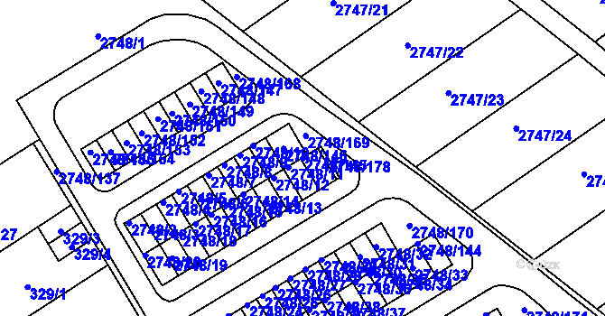 Parcela st. 2748/145 v KÚ Poštorná, Katastrální mapa