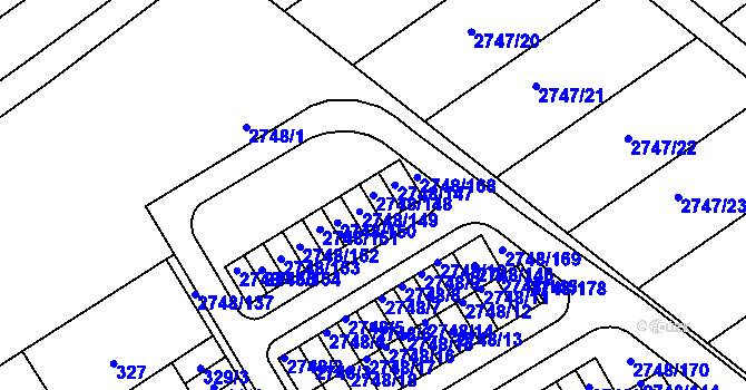 Parcela st. 2748/148 v KÚ Poštorná, Katastrální mapa