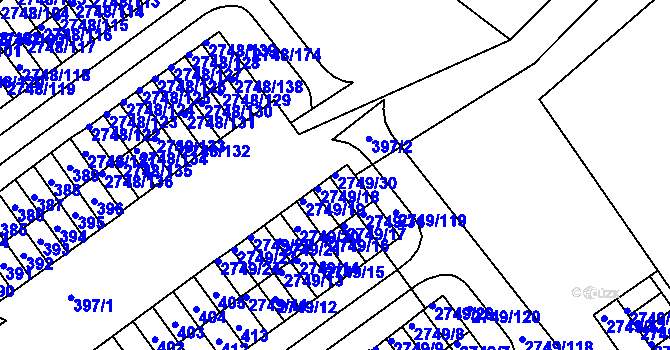 Parcela st. 2749/30 v KÚ Poštorná, Katastrální mapa