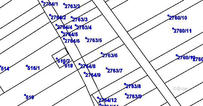 Parcela st. 2763/6 v KÚ Poštorná, Katastrální mapa