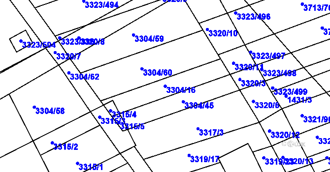 Parcela st. 3304/16 v KÚ Poštorná, Katastrální mapa