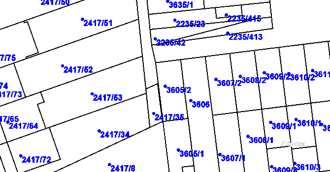 Parcela st. 3605/2 v KÚ Poštorná, Katastrální mapa