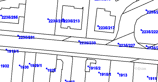 Parcela st. 2235/230 v KÚ Poštorná, Katastrální mapa