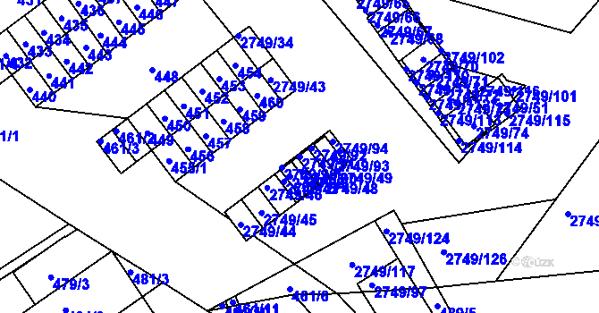 Parcela st. 2749/91 v KÚ Poštorná, Katastrální mapa