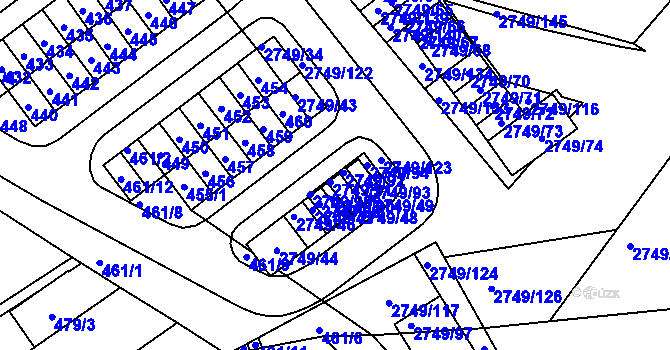 Parcela st. 2749/95 v KÚ Poštorná, Katastrální mapa