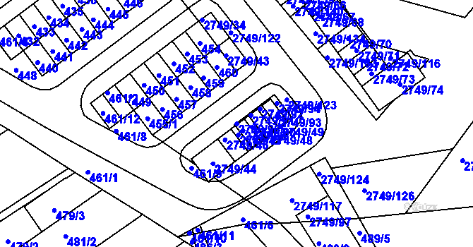 Parcela st. 2749/96 v KÚ Poštorná, Katastrální mapa