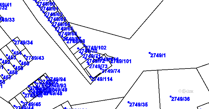 Parcela st. 2749/101 v KÚ Poštorná, Katastrální mapa